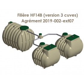 Filtre compact Hydrofiltre 2, 14 EH, composé de 3 cuves (1 fosse toutes eaux 8 m3 + 2 filtres compacts 7 EH)
