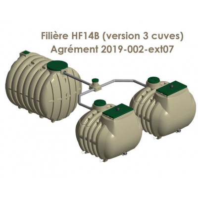 Filtre compact Hydrofiltre 2, 14 EH, composé de 3 cuves (1 fosse toutes eaux 8 m3 + 2 filtres compacts 7 EH)